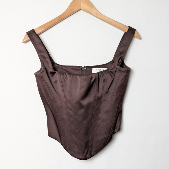 HOUSE OF CB Rafa Corset Chocolate Satin Top Small - Picture 6 of 15